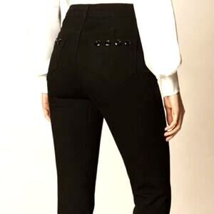 Karen Millen High Waisted Eyelet Pocket Jeans Slim Fit Cotton Blend Black Size 6
